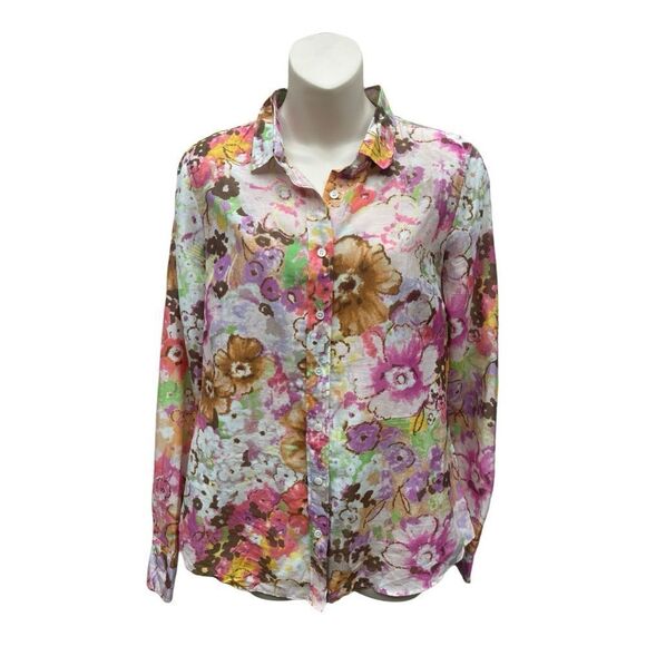 J.Crew The Perfect Shirt Floral Watercolor Lightweight Button Down Shirt Sz 10P - Picture 1 of 7